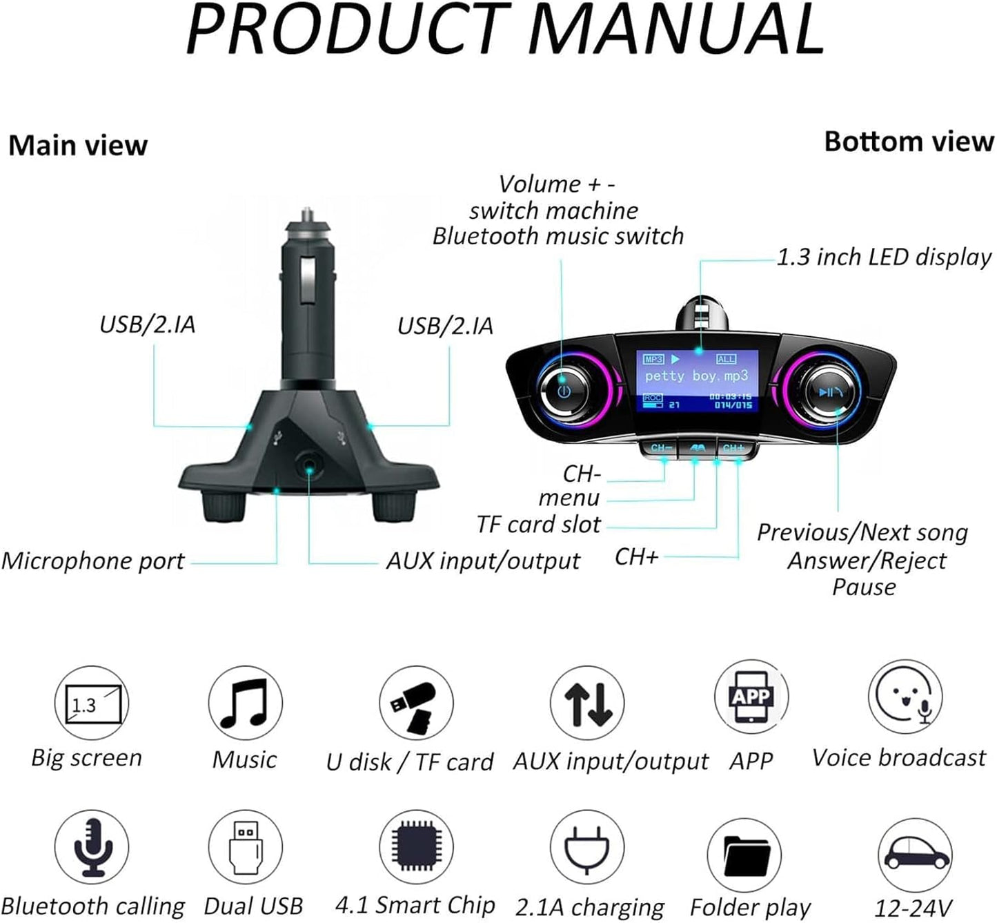 Trasmettitore FM lettore MP3 kit vivavoce per auto wireless